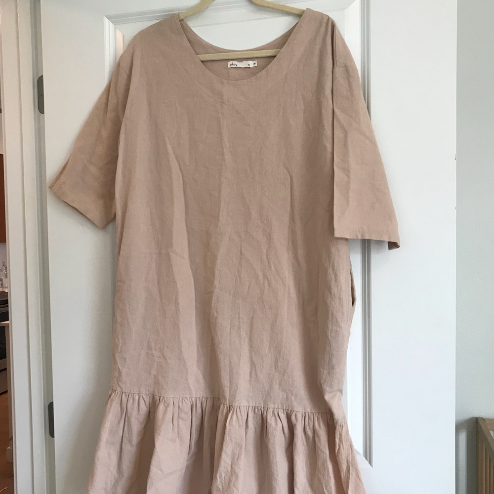 Tan Linen Midi Dress
